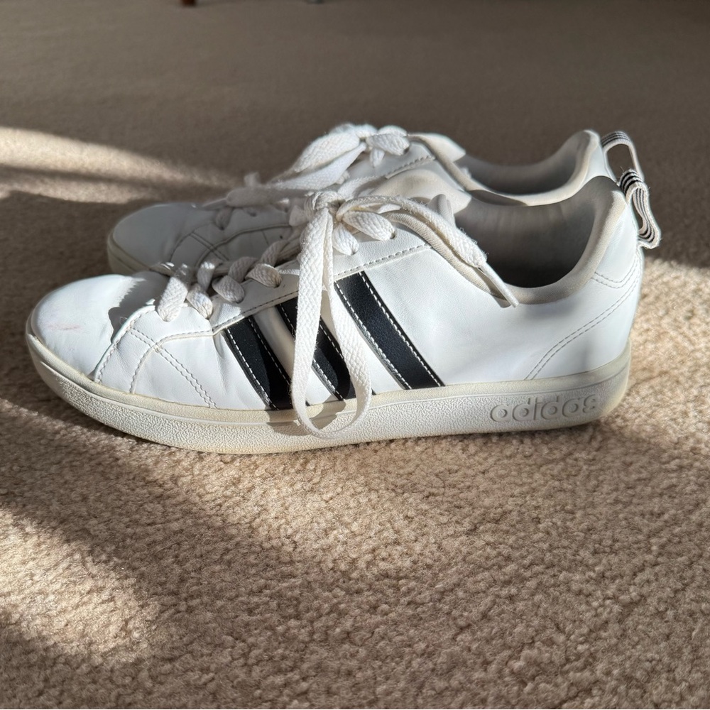 Adidas White Sneakers with Black Stripes